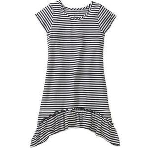 Faded Glory Girls T-Shirt Dress White Black Stripe Ruffle Stretch Scoop M New